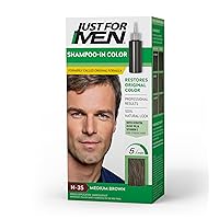Just For Men Shampoo-In Color (Formerly Original Formula), Mens Hair Color with Keratin and Vitamin E for Stronger Hair - Medium Brown, H-35, Pack of 1