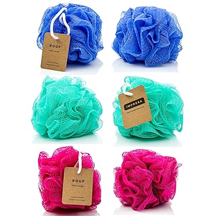 6-Pack Eco-Friendly Loofah/Loofa/Mesh Bath and Shower Sponge - Loufa/Luffa/Lufa/Poof/Pouf - Loofahs/Loofas for Men and Women - Bulk Body Puffs - by IMPRESA