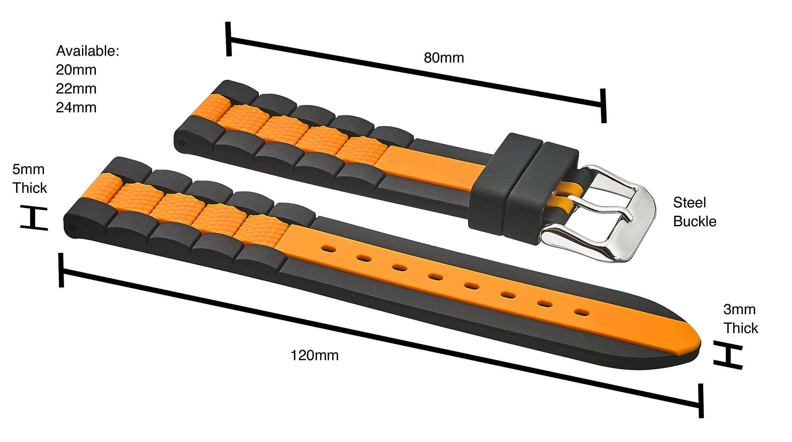 ALPINE Silicone sporty waterproof watch band - Sizes 20mm, 22mm & 24mm