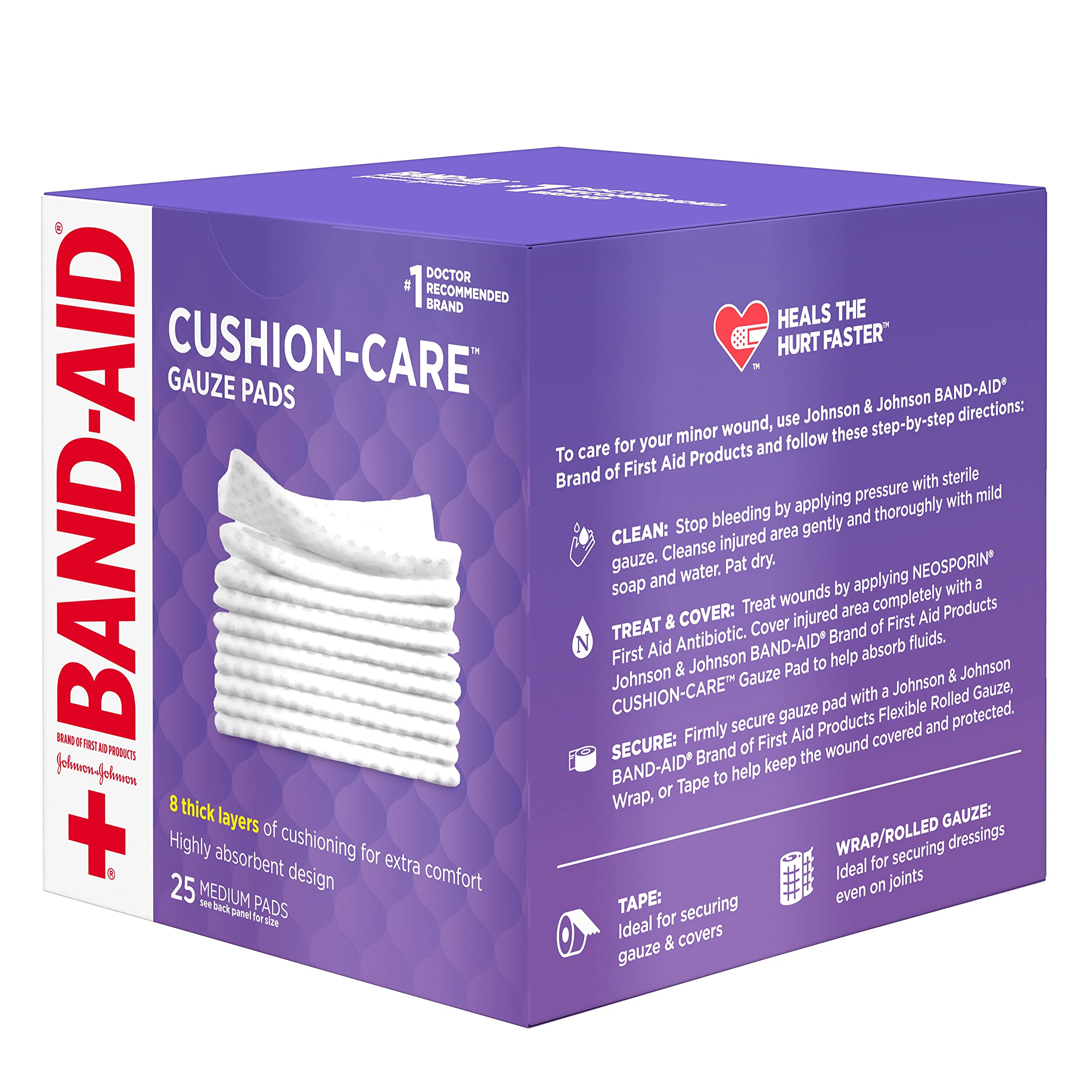 Band-Aid Brand Medium Gauze Pads, 3x3 Inch (Pack of 25)
