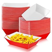 Yinkin 100 Pcs Paper Food Trays Boat 2lb Disposable Nacho Trays Kraft Paper Boat for Tacos Concession Halloween Christmas Party Supplies (Red)