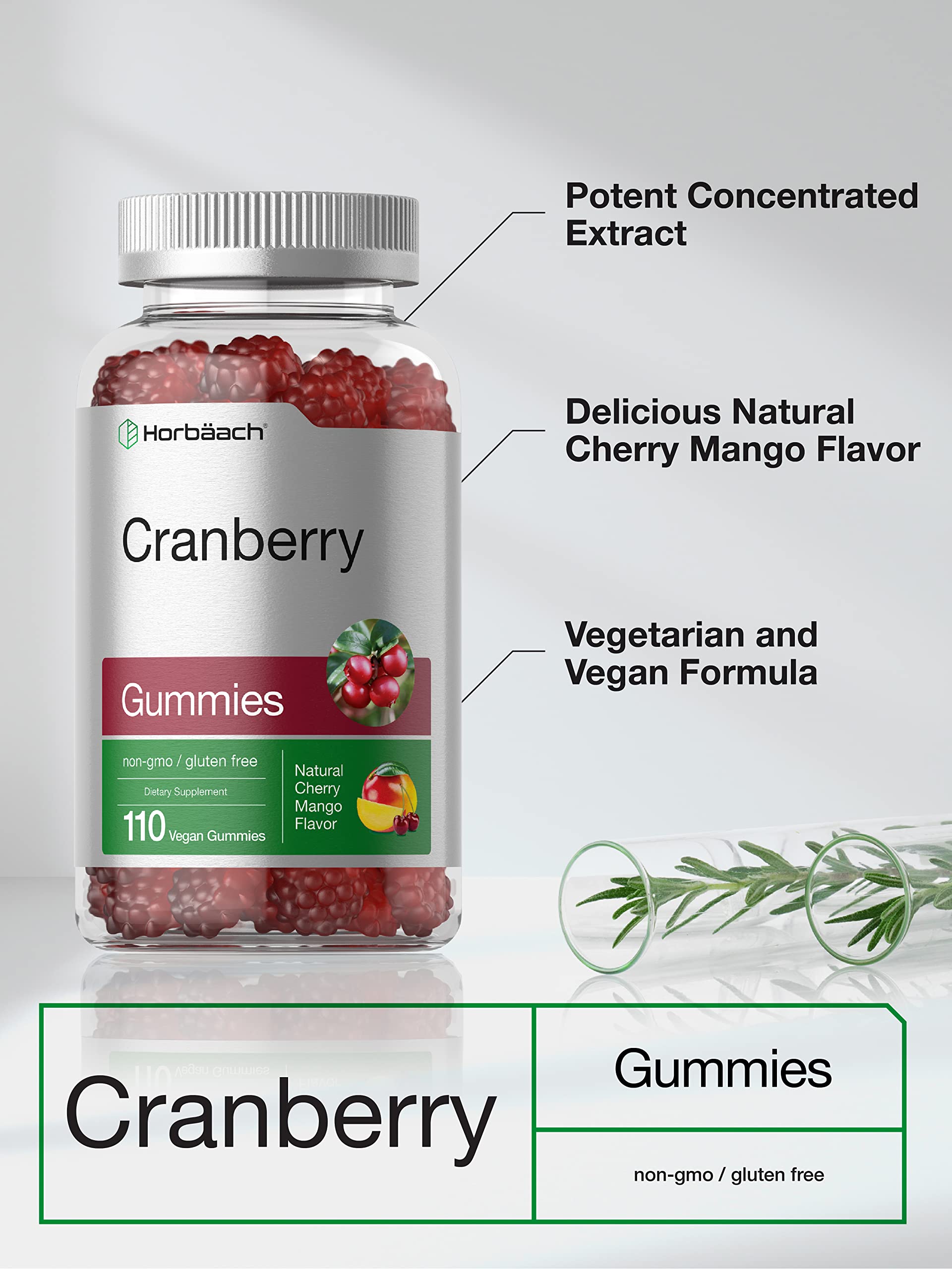 Cranberry Gummies | 110 Count | Vegan, Non-GMO, and Gluten Free Supplement | High Potency Extract Formula | by Horbaach