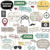 Big Dot of Happiness Funny World Awaits - Travel Themed Party Photo Booth Props Kit - 30 Count
