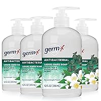 Germ-X Antibacterial Hand Soap, Moisturizing Liquid Hand Wash for Kitchen or Bathroom, pH Balanced & Dermatologist Tested, White Tea & Eucalyptus, 12 oz Pump Bottle (Pack of 4)