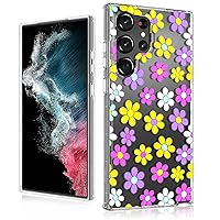 MYBAT PRO Slim Cute Clear Case for Samsung Galaxy S23 Ultra Case 6.8 inch, Mood Series Crystal Stylish Military Grade Drop Shockproof Non-Yellowing Protective Cover for Women Girls, Multi Color Daisy