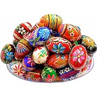 Polish Easter Handpainted Wooden Eggs (Pisanki) Decorative Eggs for Easter Set of 6 Medium Eggs