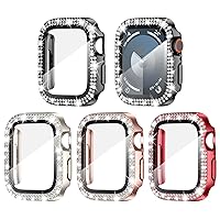 4 Pack Goton for Apple Watch Series 9/8/7 45mm Screen Protector Bling Case, Women Glitter Diamond Rhinestone Face Cover for iWatch Accessories 45mm Red Rose Gold Starlight Black