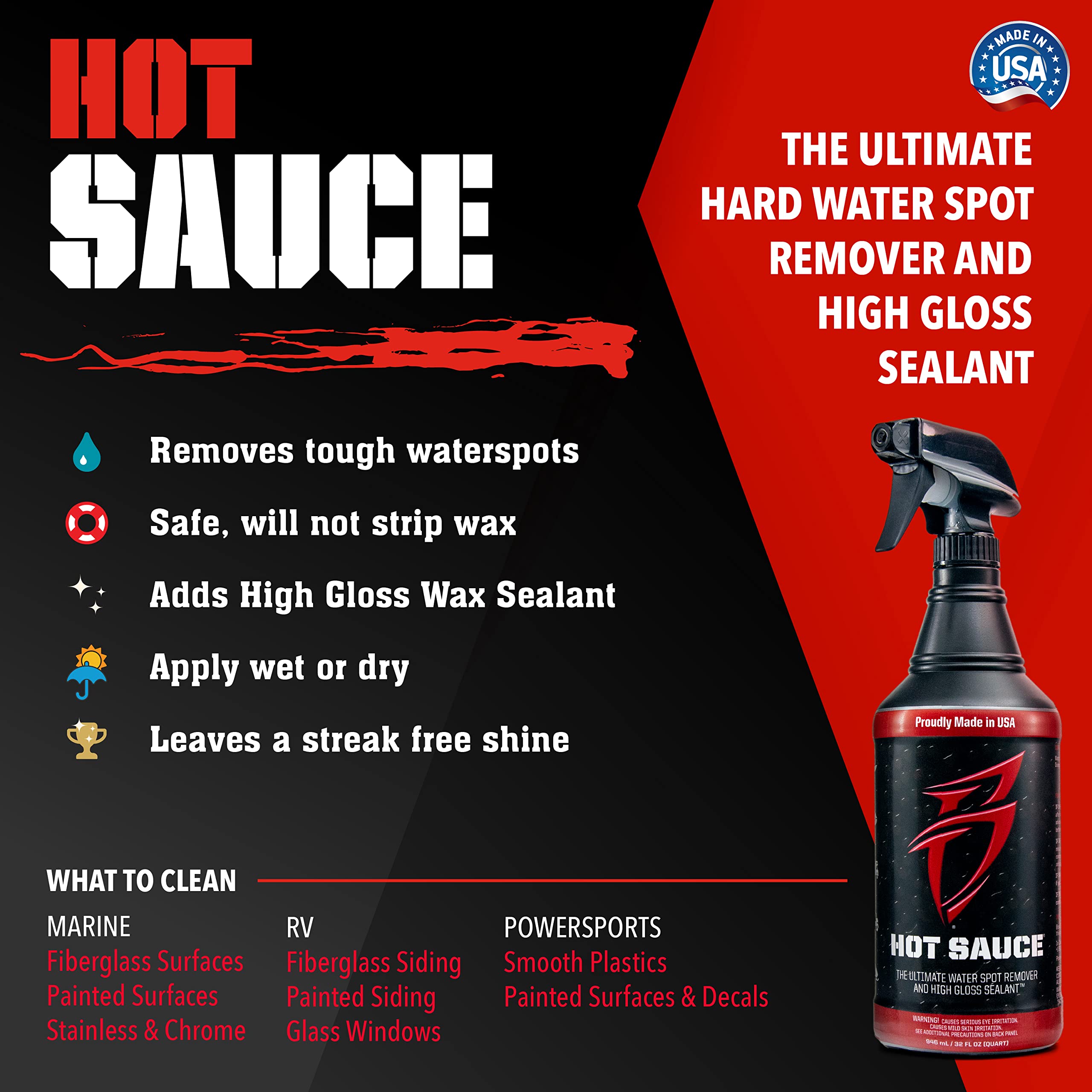 Boat Bling HS-0128 Hot Sauce Hard Water Spot Remover, Gallon Refill, for Boats, RVs, Powersport Vehicles and More, Black,1 Gallon