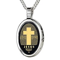 Christian Cross Necklace Inscribed with Colossians and Matthew 5:9 in 24k Gold on Oval Black Onyx Stone, 18