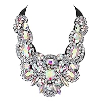 Rhinestone Crystal Bib Chunky Collar Statement Necklace for Women Girls Costume Jewelry
