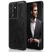 for Galaxy S21 Ultra Case, 5G Premium Luxury Leather Business Slim Fit Style Classic Full Body Protective Cover Phone Men Cases for Samsung Galaxy S21 Ultra 6.8 Inch - Black