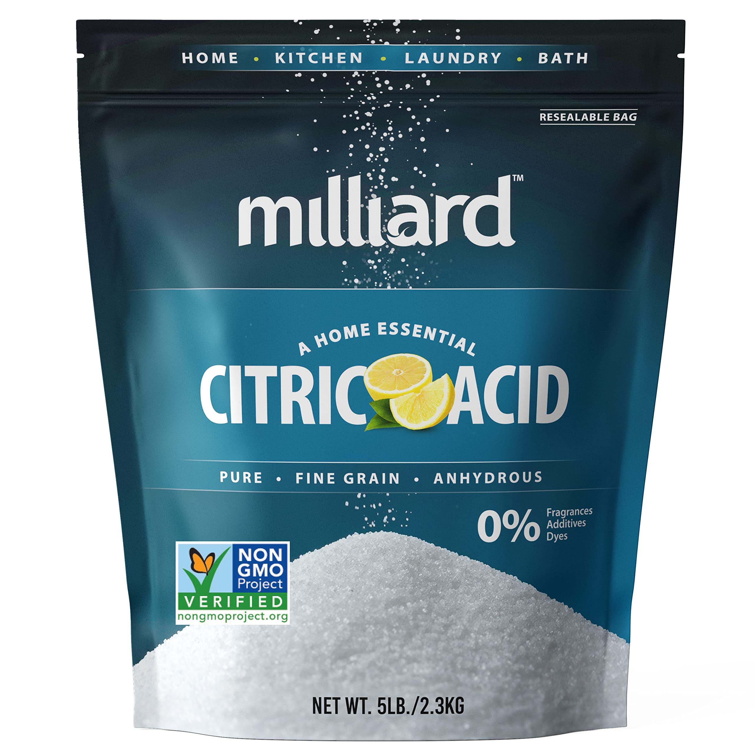Milliard Citric Acid 5 Pound - 100% Pure Food Grade Non-GMO Project Verified (5 Pound)