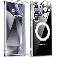 ANTSHARE for Samsung Galaxy S24 Ultra Case Clear, [Anti-Yellowing] S24 Ultra Case [with 2X Tempered Glass Screen Protector+1X Camera Lens Protector], Magnetic Phone Case for S24 Ultra (Clear)
