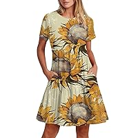 Summer Short Sleeve T Shirts Dress Trendy Floral Sexy Mini Dress Elegant Formal Vintage Smocked Swing Short Dress