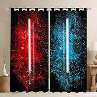 Feelyou Lightsaber Curtains Red Blue Tie Dye Curtains for Bedroom Living Room for Kids Boys Teens Future Technology Windows Drapes Soft Durable Washable Room Decoration,52 X 84 Inch,2 Panels