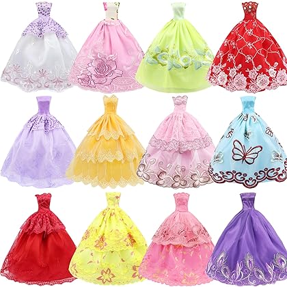 ZITA ELEMENT 51 Pcs 11.5 Inch Girl Doll Clothes and Accessories - 6 Pcs 11.5 Inch Girl Doll Wedding Evening Party Dresses Grown with 45 Pcs 11.5 Inch Girl Doll Shoes Hangers and Other Accessories