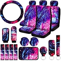 22 Pcs Galaxy Car Seat Covers,Purple Starry Galaxy Car Accessories Set Steering Wheel Cover Armrest Pad Headrest Seat Belt Cover Handbrake Gear Cover Keychain for Women Car Interior Decor