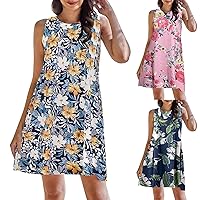 Dress for Women Casual Sleeveless Boho A-Line Cocktail Dresses Hawaiian Printing Parties Fancy Swing Dress Clothes