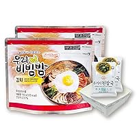 (1+1) Korean Perfect MRE - Kimchi Bibimbap with soybean paste soup + free Paper Bowl 5pcs for Camping and Outdoor Just Add Hot Water Traditional Local Food of Korea