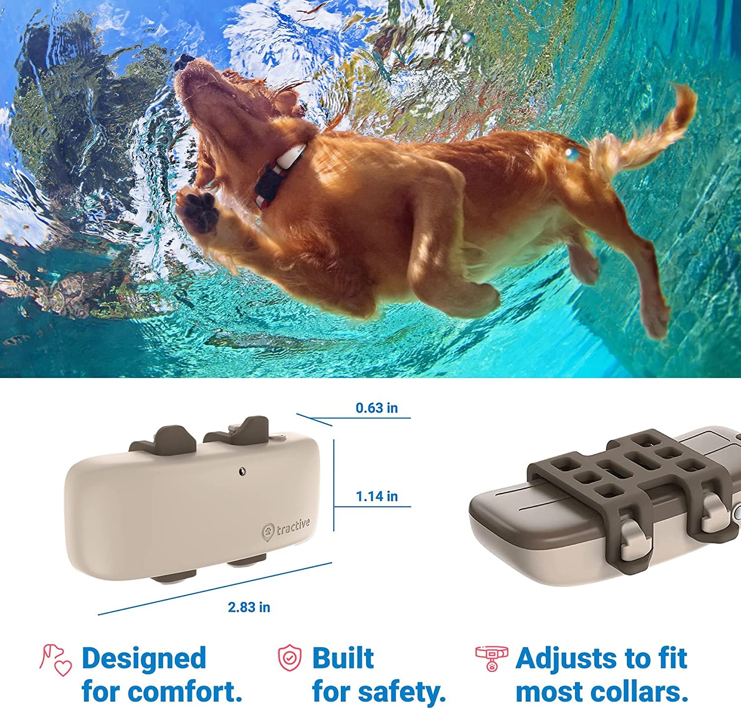 tractive GPS Tracker for Dogs - Waterproof, GPS Location & Smart Pet Activity Tracker, Unlimited Range, Works with Any Collar (Coffee)