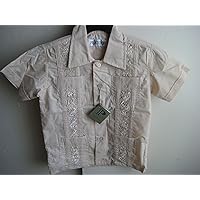 New Boy's Guayabers Mexican Wedding Shirt Embroidered, Size No. 6, Color: Beige