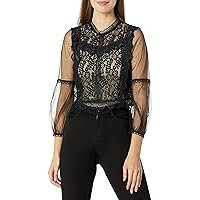Minuet Women's Lace Sheer Blouse with High Neck Black