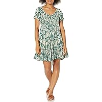 Angie Women's V-Neck Smocked Short Sleeve Dress