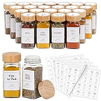 AuroTrends Glass Spice Jars with Bamboo Lids 4oz 24Pack, Spice Jars with Label Complete Set-4oz Spice Containers with Blank & Pre-printed Spice Labels and Straw Brush(4oz 24Pack, Bamboo Lids)