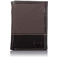 Timberland Men's Canvas & Leather Trifold Wallet, Charcoal, One Size