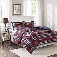 Madison Park Essentials Parkston Plaid Comforter, Matching Sham, 3M Scotchguard Stain Release Cover, Hypoallergenic All Season Bedding-Set, King/ Cal King, Maroon