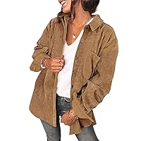 Saslax Womens Corduroy Shirt Long Sleeve Oversized Button Up V Neck Blouses Tops Loose Shacket Jacket