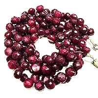 JEWELZ 22 inch Long Onion Shape Faceted Cut Natural Ruby 7x8 mm briollete Beads Necklace with 925 Sterling Silver Clasp for Women, Girls Unisex