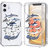 LuGeKe Cool Shark Print Case for iPhone 13 Mini,Ocean Life Clear Soft TPU Flexible Full-Body Airbag Shockproof Case Cover for Girls Women,Transparent Anti-Scratch Bumper Protection Phone Case