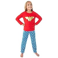 DC Comics Wonder Woman Girls' Classic Costume Colors Gold WW Logo Plush Fleece 2 PC Kids Pajama Set
