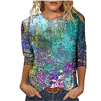 3/4 Sleeve Tops for Women Casual Spring 2023 Trendy Graphic Tees Cute Vintage Floral Print Basic t-Shirt Shirts Blouse