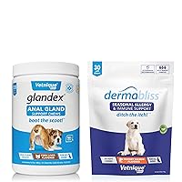 Glandex Anal Gland Support Chews 120ct Pork Liver and Dermabliss Allergy Chews 30ct Hickory Salmon Dog Vitamins and Supplements, Dog Allergy Chews, Dog Allergies Treatments Bundle