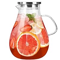 Glass Pitcher with Lid,1 Gallon Glass Water Pitcher Hot/Cold Water Jug, Juice and Iced Tea Beverage Carafe with Lid (Extra-Wide Mouth)