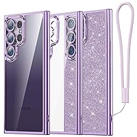Meifigno Candy Series Case Designed for Samsung Galaxy S24 Ultra, [Glitter Card & Wrist Strap] [Full Camera Lens Protection] Case for Women Girls Designed for Galaxy S24 Ultra 6.8”,Light Purple