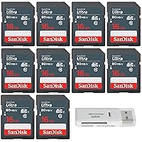 SanDisk 16GB Ultra SDHC UHS-I Class 10 Memory Card 80MB/s U1, Full HD, SD Camera Card (10 Pack) Bundle with (1) GoRAM USB 3.0 Multi Card Reader (16GB)