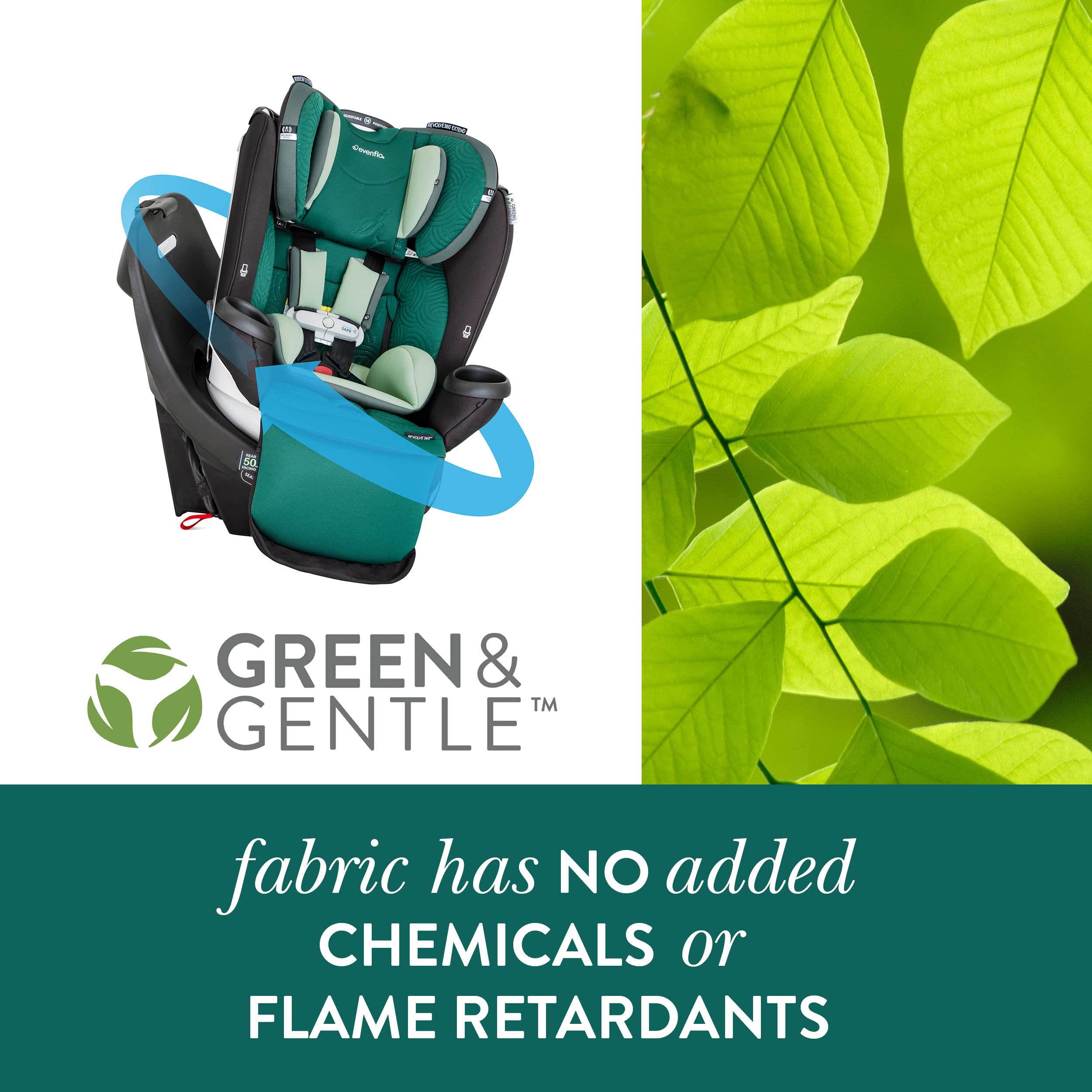 Evenflo Gold Revolve360 Extend All-in-One Rotational Car Seat with Green & Gentle Fabric (Emerald Green)