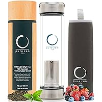 Tumbler with Infuser - Double Wall Glass Travel Tea Mug with Stainless Steel Filter - Leakproof Tea Infuser Bottle with Strainer for Loose Leaf Tea and Fruit Water 13 Ounce
