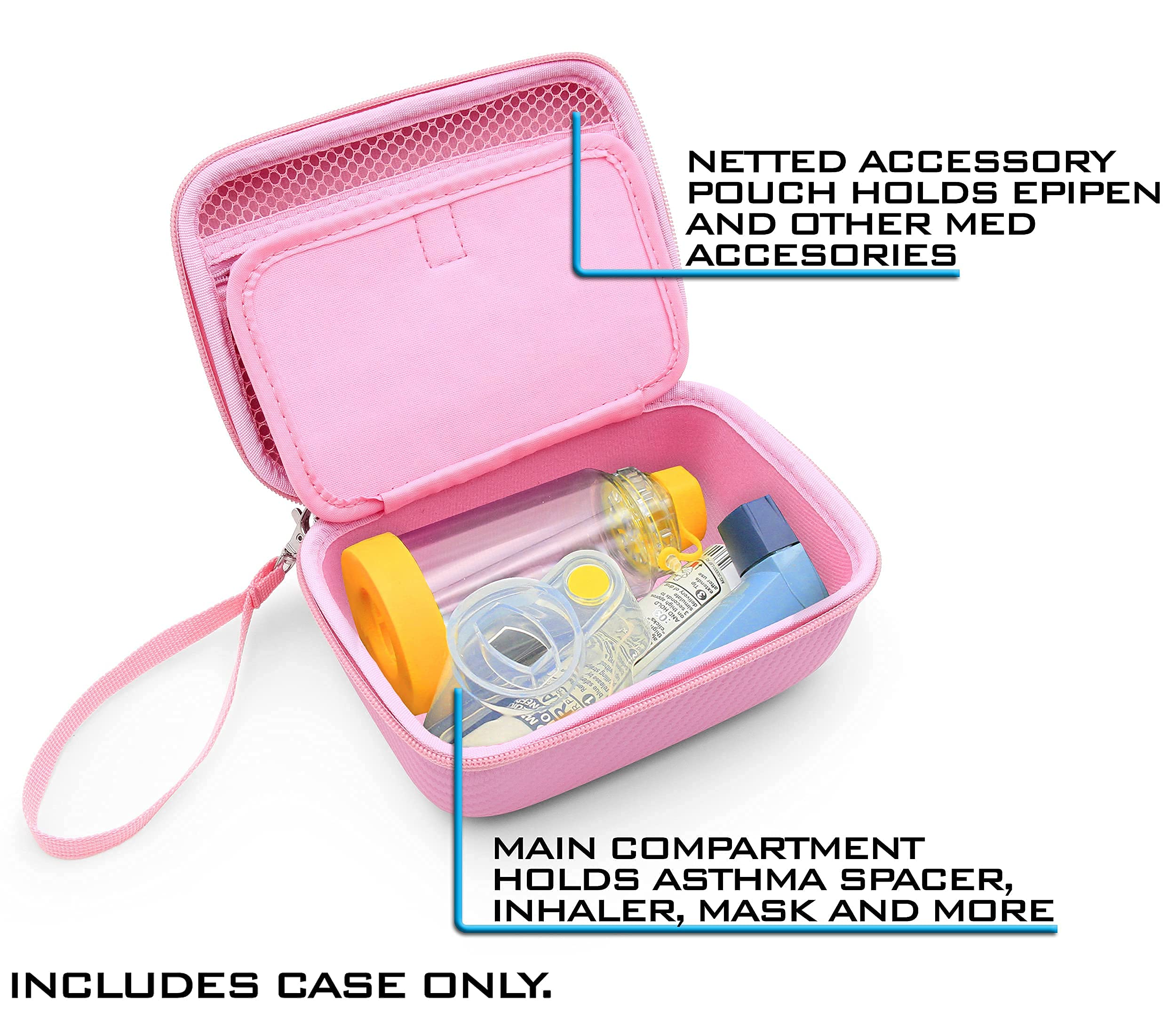 CASEMATIX Pink Travel Case Bag Compatible with Asthma Inhaler, Masks, Spacer - Case Only