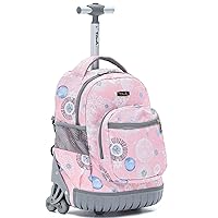 Rolling Backpack for Kid, Cute Adjustable Laptop Backpack Suitcase with Wheels for Girls Boys to School Travel Camping Pink Rolling Backpack 16 Inches Pink