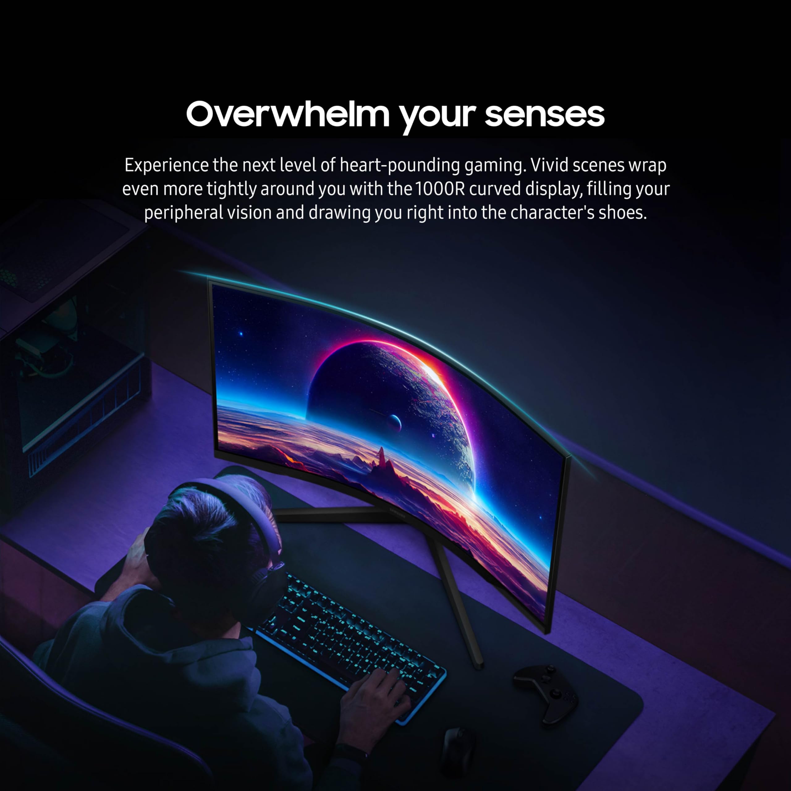 SAMSUNG 27-Inch Odyssey G55C Series QHD 1000R Curved Gaming Monitor, 1ms(MPRT), HDR10, 165Hz, AMD Radeon FreeSync, Eye Care, LS27CG552ENXZA, 2024
