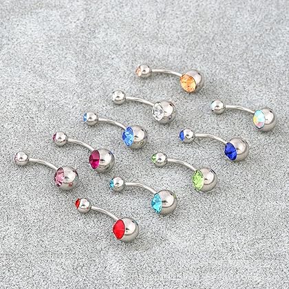 Musesland 21 Pieces 14g Belly Button Rings 316L Surgical Steel Navel Body Piercing Jewelry Assorted Colors