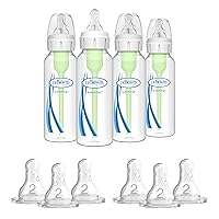 Dr. Brown's Options+ Anti-Colic Baby Bottle - 8oz - 4 Pack and Dr. Brown's Original Nipple, Level 2 (3m+), 6 Count