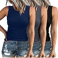 XIEERDUO Womens Summer Tank Tops Racerback High Neck Casual Basic Slim Fit Sleeveless 3 Pack/ 2 Pack