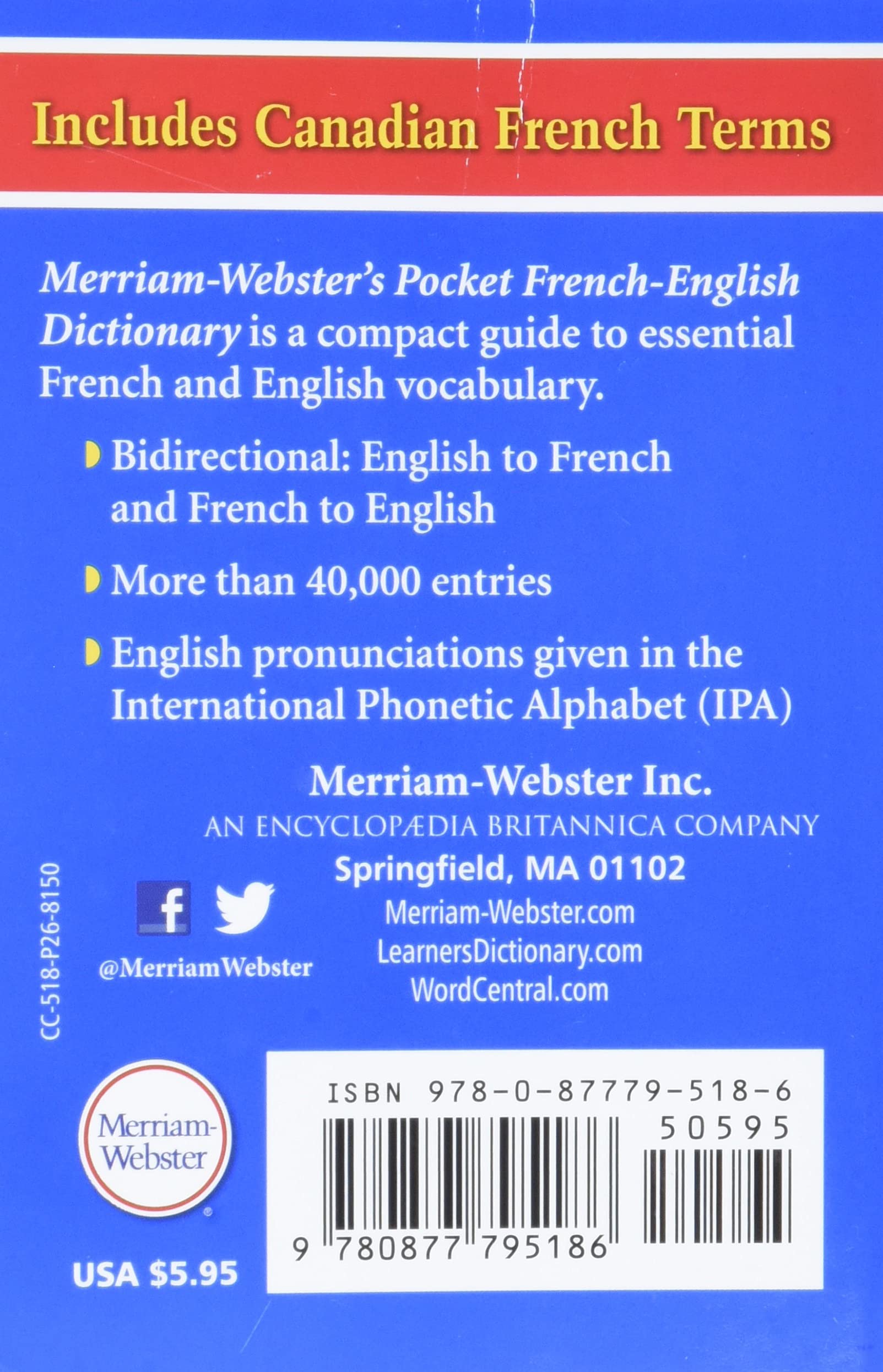 Merriam-Webster’s Pocket French-English Dictionary (Pocket Reference Library) (Multilingual, French and English Edition)