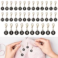 TXIN 36 Pcs A-Z Letter Stitch Markers & 0-9 Number Stitch Markers for Crocheting, Alloy Enamel Crochet Stitch Marker Charms Removable Locking Stitch Markers for Knitting Weaving Jewelry Making (Black)
