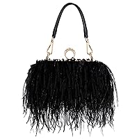 Women Ostrich Feather Tote Bag Fluffy Purse Clutch Feather Evening Handbag for Wedding Anniversary Party